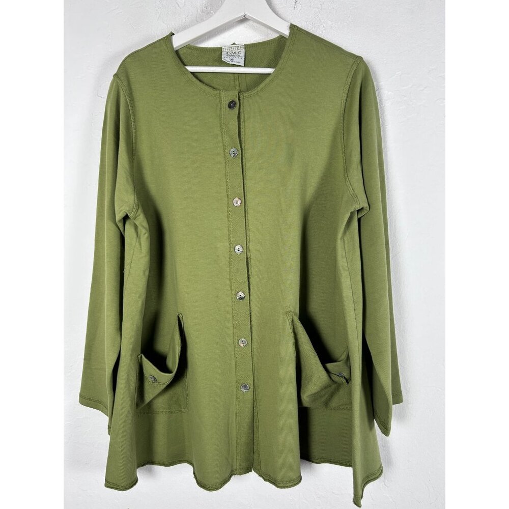 C.M.C by Color Me Cotton Olive Green Button-Down Tunic Top With Pockets XL New